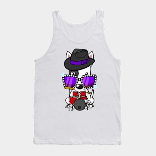 Cute Bull Terrier jamming on the drums Tank Top